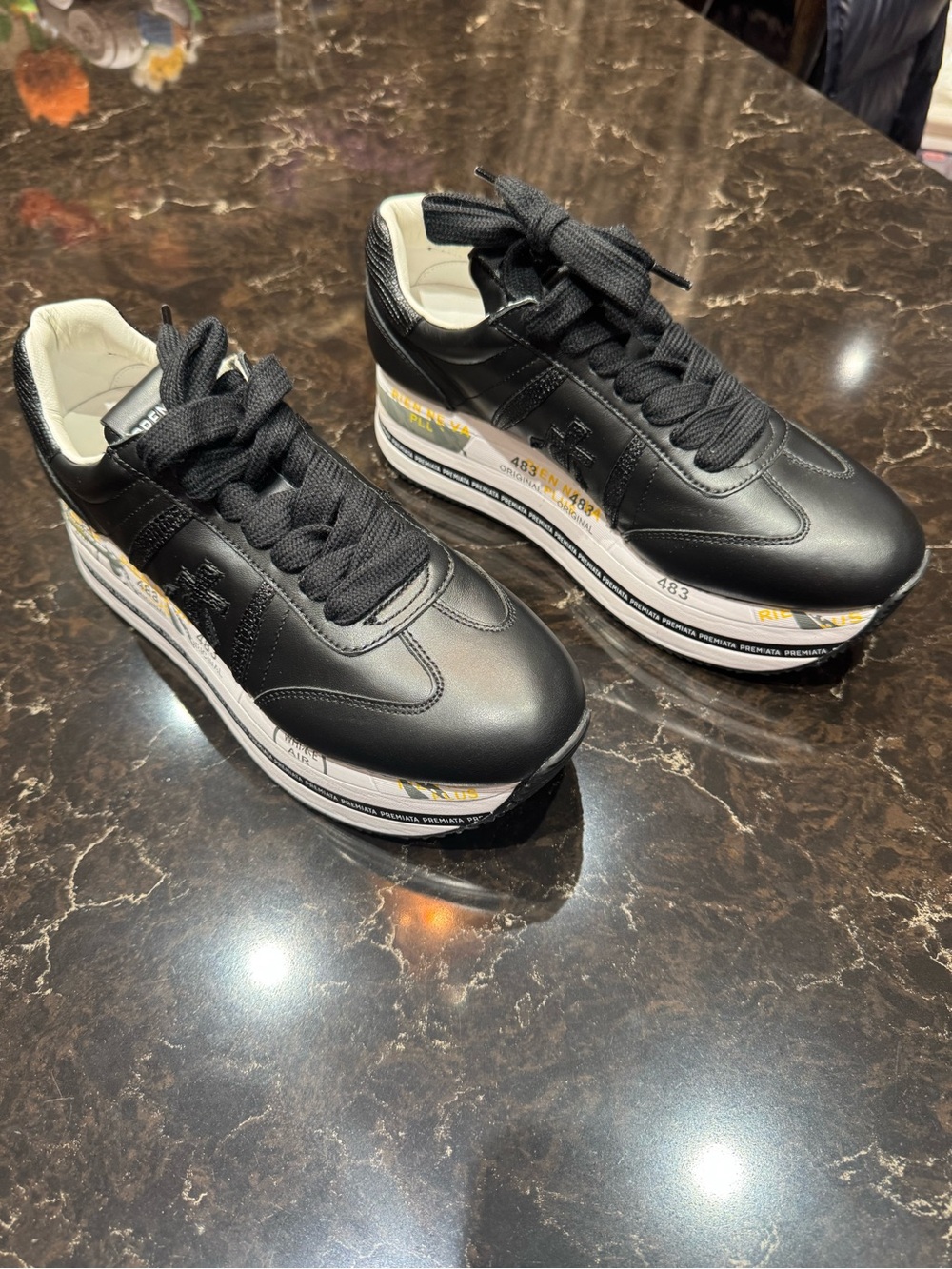 Premiata Black Platform Lace-Up Sneakers